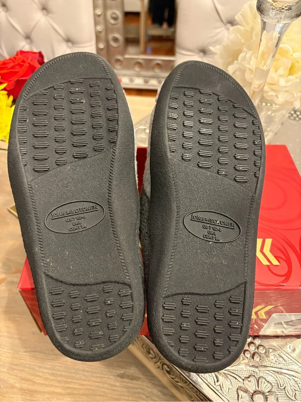 Isotoner Women's Holiday Slippers in Gray and Charcoal